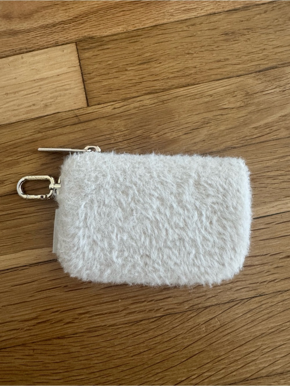 Lululemon White Cream Faux Fur Keychain Coin Purse